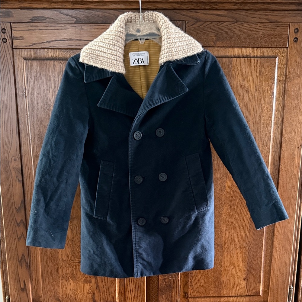 Zara Kids Navy Peacoat with Cream Collar